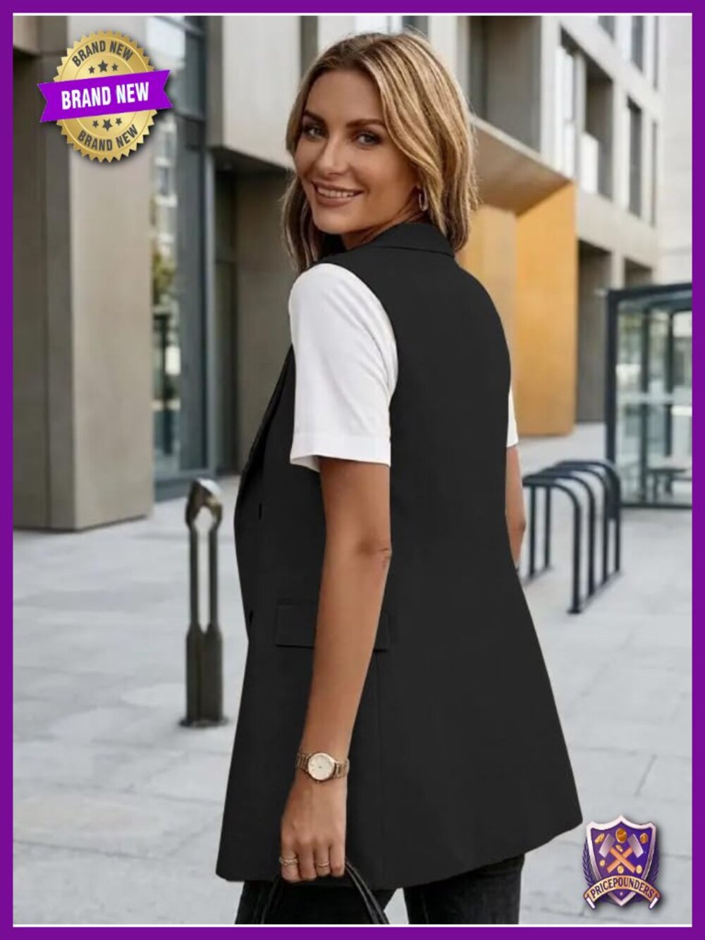 Womens Long Linen Vest Sleeveless Blazer Jacket - Picture 3 of 3